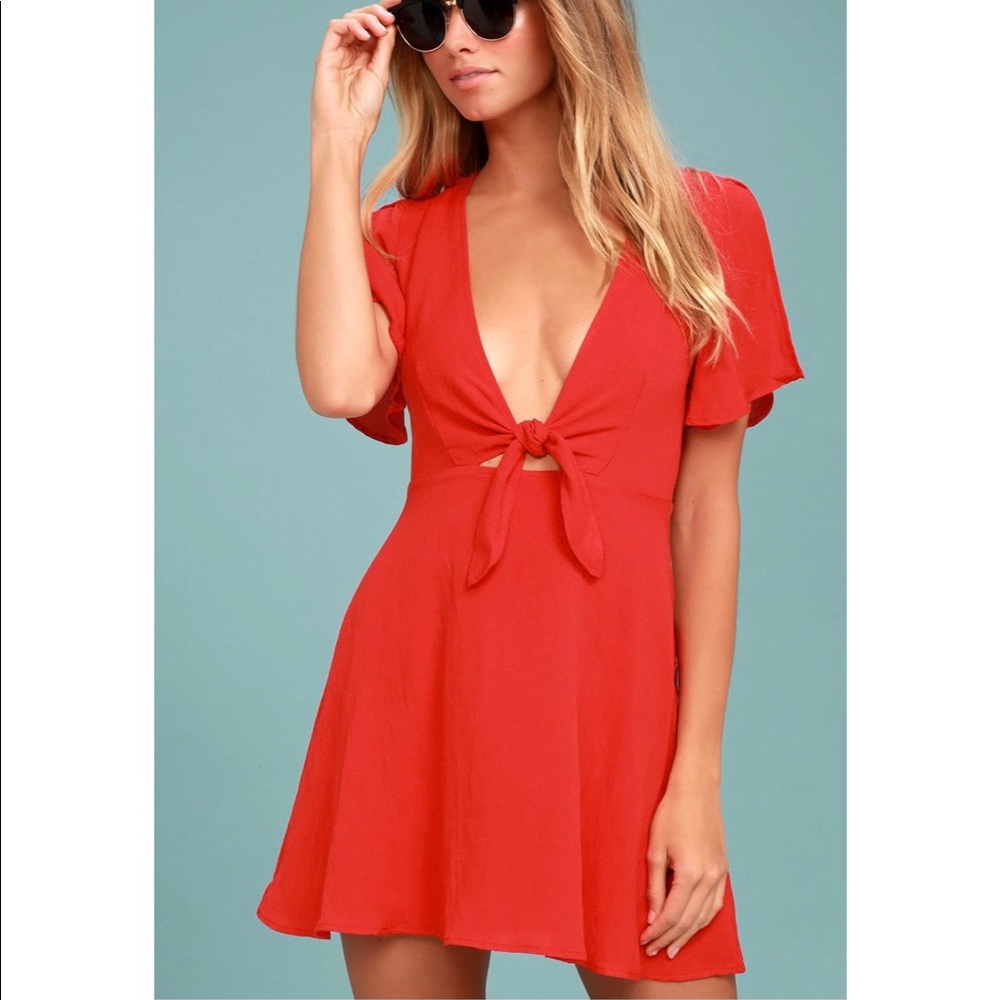 Lulu’s Sea Day Red Skater Dress size Large